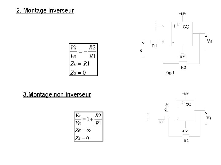 2. Montage inverseur 3. Montage non inverseur 2. Montage inverseur 3. Montage non inverseur
