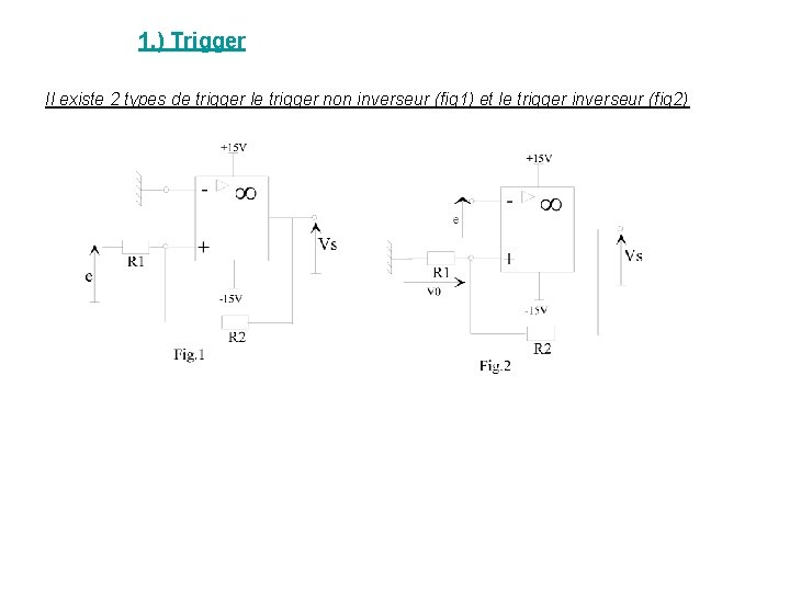 1. ) Trigger Il existe 2 types de trigger le trigger non inverseur (fig 1. ) Trigger Il existe 2 types de trigger le trigger non inverseur (fig