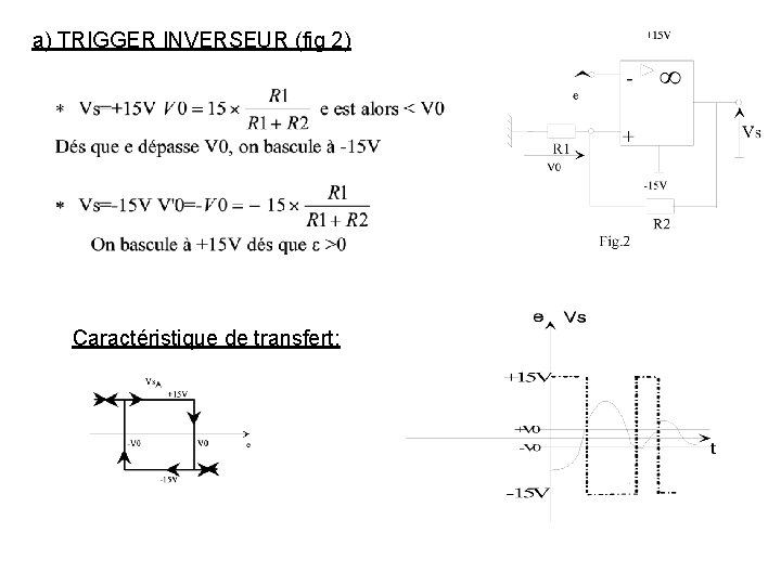 a) TRIGGER INVERSEUR (fig 2) Caractéristique de transfert: a) TRIGGER INVERSEUR (fig 2) Caractéristique de transfert: