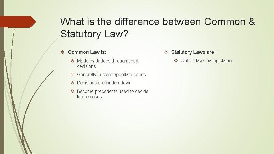 What is the difference between Common & Statutory Law? Common Law is: Made by