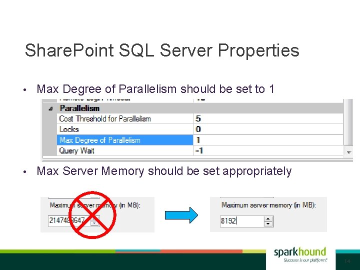 Share. Point SQL Server Properties • Max Degree of Parallelism should be set to