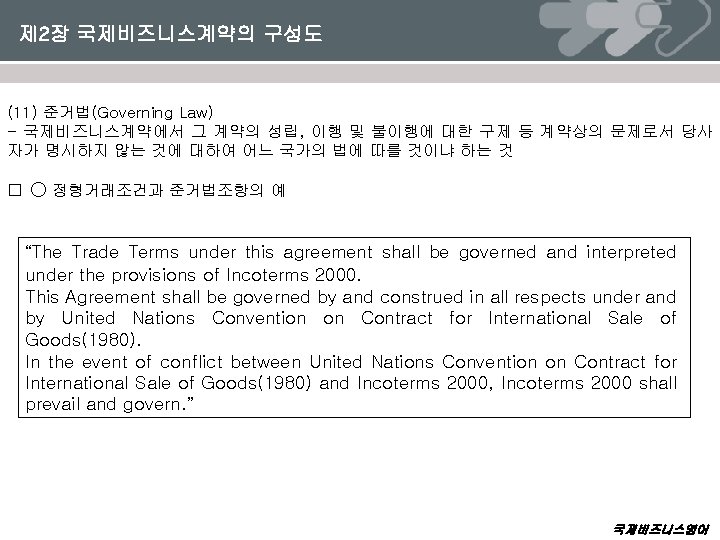 제 2장 국제비즈니스계약의 구성도 (11) 준거법(Governing Law) - 국제비즈니스계약에서 그 계약의 성립, 이행 및