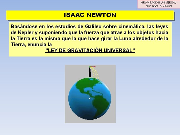 GRAVITACIÓN UNIVERSAL Prof. Laura A. Pastore ISAAC NEWTON Basándose en los estudios de Galileo GRAVITACIÓN UNIVERSAL Prof. Laura A. Pastore ISAAC NEWTON Basándose en los estudios de Galileo