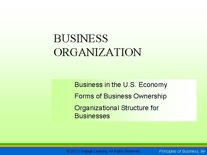CHAPTER 5 SLIDE 1 BUSINESS ORGANIZATION Business in the U. S. Economy Forms of