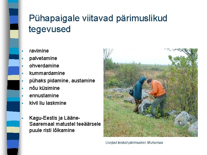 Pühapaigale viitavad pärimuslikud tegevused § § § § § ravimine palvetamine ohverdamine kummardamine pühaks