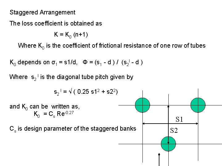 Staggered Arrangement The loss coefficient is obtained as K = K 0 (n+1) Where