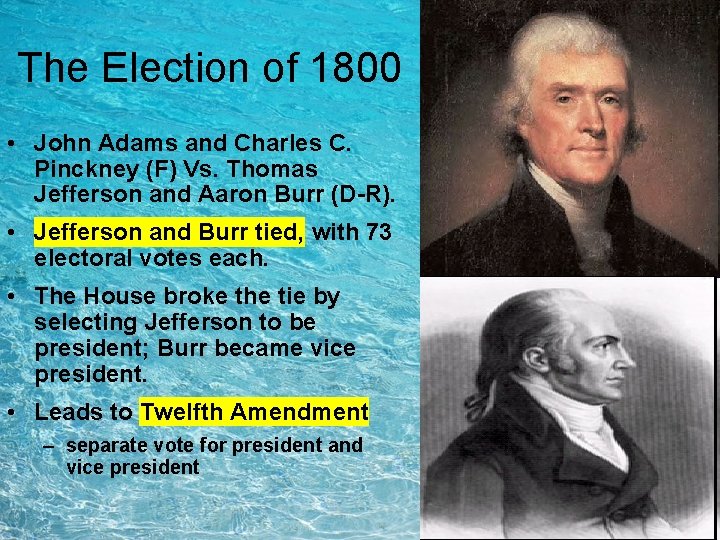 The Election of 1800 • John Adams and Charles C. Pinckney (F) Vs. Thomas The Election of 1800 • John Adams and Charles C. Pinckney (F) Vs. Thomas