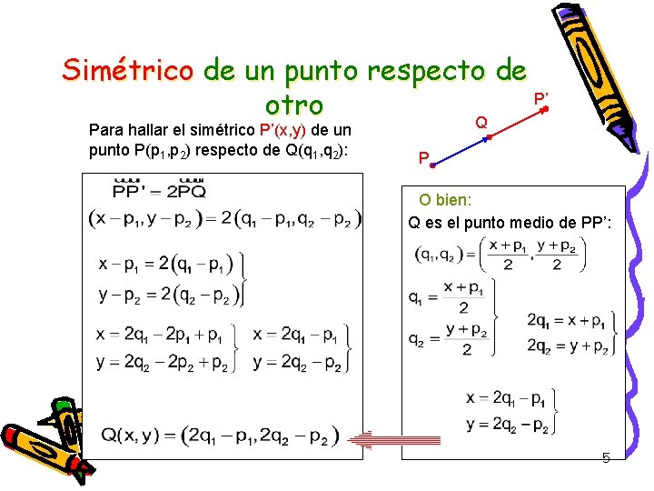 Simétrico de un punto respecto de P’ otro Q Para hallar el simétrico P’(x,