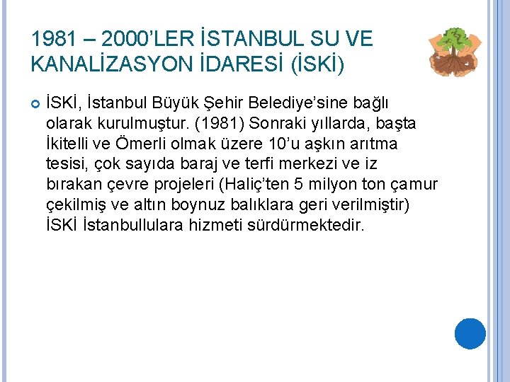 1981 – 2000’LER İSTANBUL SU VE KANALİZASYON İDARESİ (İSKİ) İSKİ, İstanbul Büyük Şehir Belediye’sine