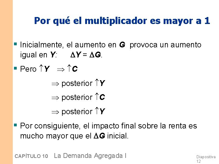 Por qué el multiplicador es mayor a 1 § Inicialmente, el aumento en G