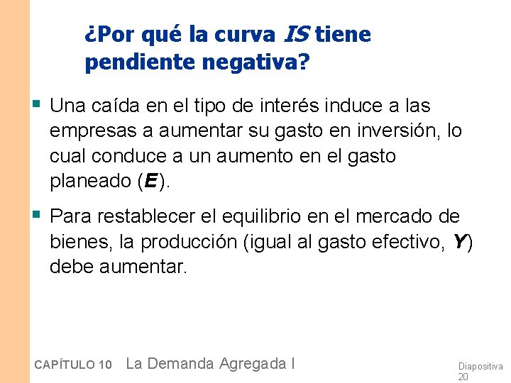¿Por qué la curva IS tiene pendiente negativa? § Una caída en el tipo