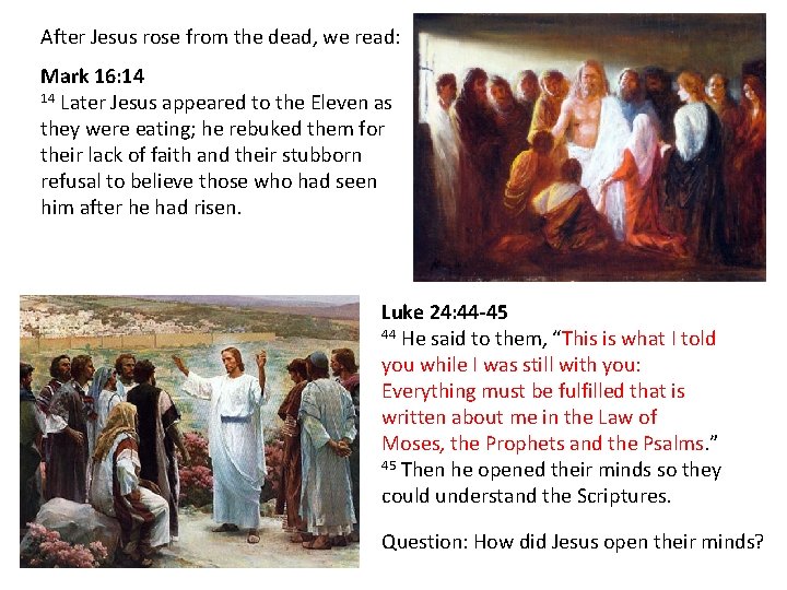 After Jesus rose from the dead, we read: Mark 16: 14 14 Later Jesus