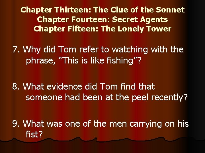 Chapter Thirteen: The Clue of the Sonnet Chapter Fourteen: Secret Agents Chapter Fifteen: The Chapter Thirteen: The Clue of the Sonnet Chapter Fourteen: Secret Agents Chapter Fifteen: The