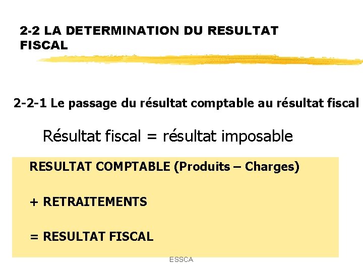 2 -2 LA DETERMINATION DU RESULTAT FISCAL 2 -2 -1 Le passage du résultat 2 -2 LA DETERMINATION DU RESULTAT FISCAL 2 -2 -1 Le passage du résultat