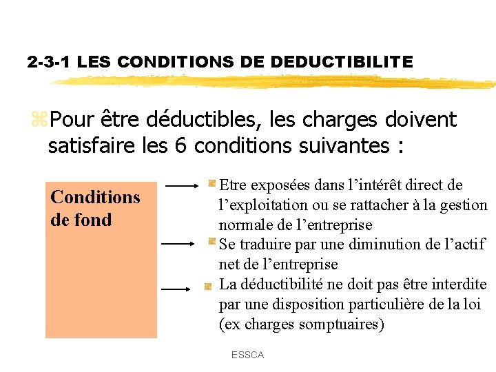 2 -3 -1 LES CONDITIONS DE DEDUCTIBILITE z. Pour être déductibles, les charges doivent 2 -3 -1 LES CONDITIONS DE DEDUCTIBILITE z. Pour être déductibles, les charges doivent