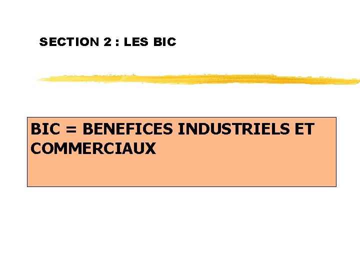 SECTION 2 : LES BIC = BENEFICES INDUSTRIELS ET COMMERCIAUX SECTION 2 : LES BIC = BENEFICES INDUSTRIELS ET COMMERCIAUX