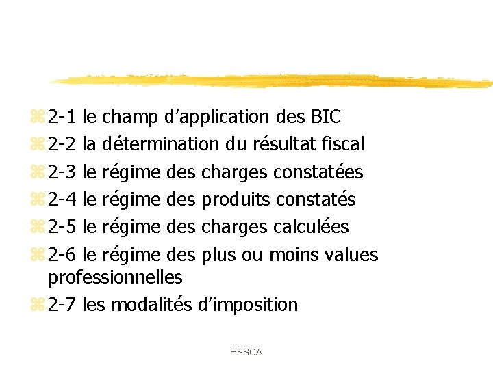 z 2 -1 le champ d’application des BIC z 2 -2 la détermination du z 2 -1 le champ d’application des BIC z 2 -2 la détermination du
