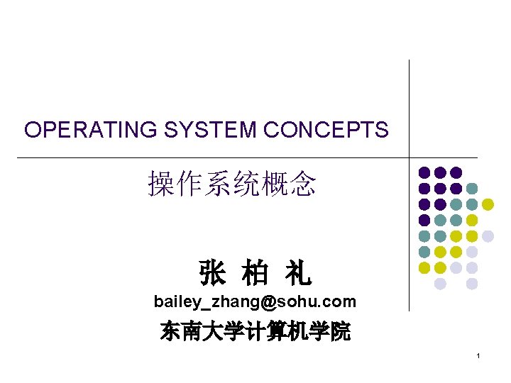 OPERATING SYSTEM CONCEPTS 操作系统概念 张 柏 礼 bailey_zhang@sohu. com 东南大学计算机学院 1 