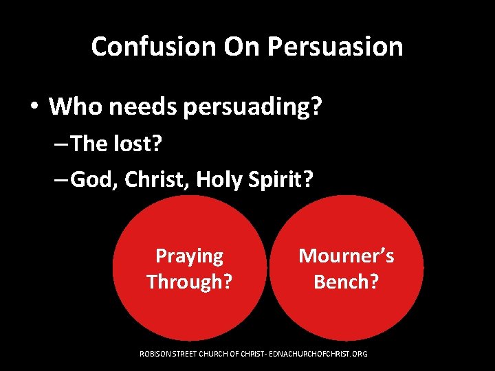 Confusion On Persuasion • Who needs persuading? – The lost? – God, Christ, Holy