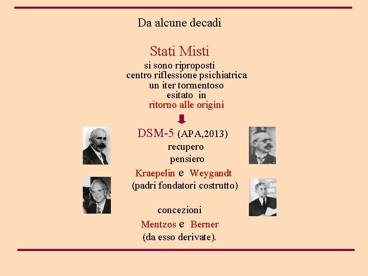 Da alcune decadi Stati Misti si sono riproposti centro riflessione psichiatrica un iter tormentoso