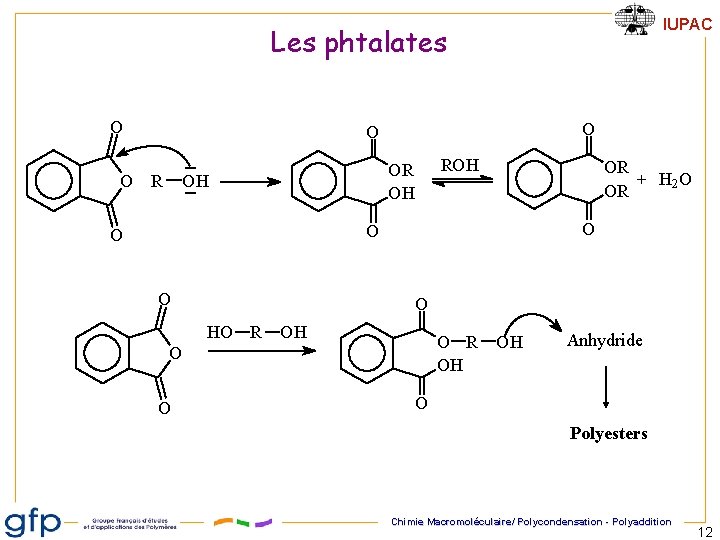 IUPAC Les phtalates O O R ROH OR OH OH OR + H 2