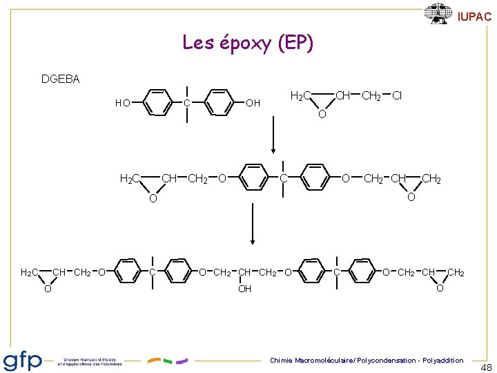 IUPAC Les époxy (EP) DGEBA HO C H 2 C OH CH CH 2