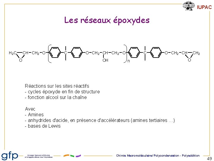 IUPAC Les réseaux époxydes H 2 C CH CH 2 O CH 2 CH