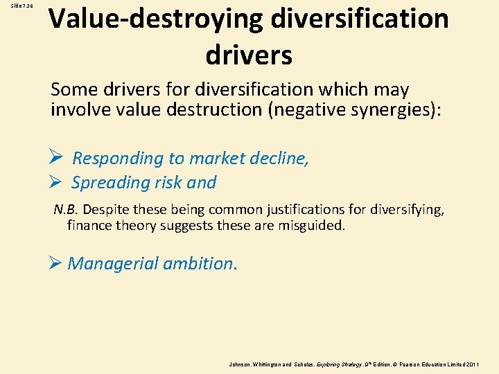 Slide 7. 16 Value-destroying diversification drivers Some drivers for diversification which may involve value