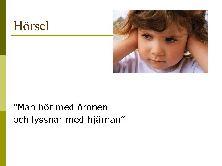 Hörsel ”Man hör med öronen och lyssnar med hjärnan” 