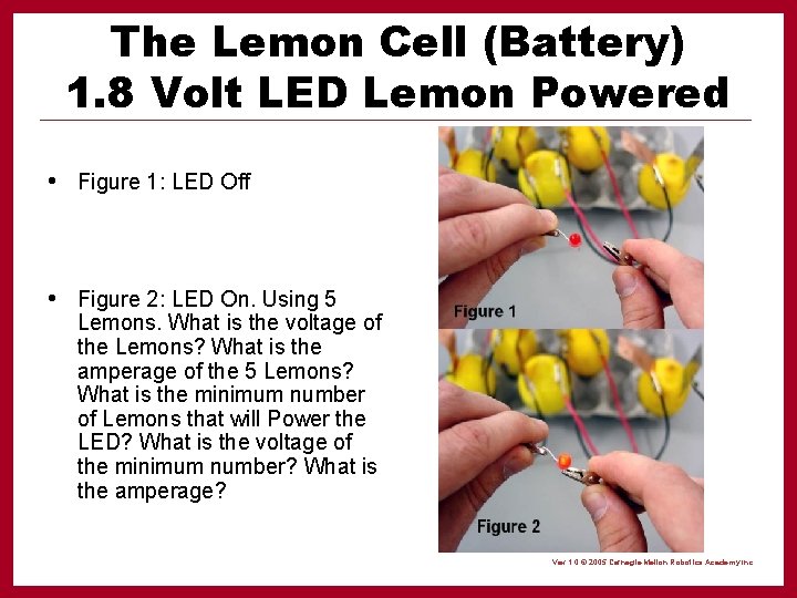 The Lemon Cell (Battery) 1. 8 Volt LED Lemon Powered • Figure 1: LED