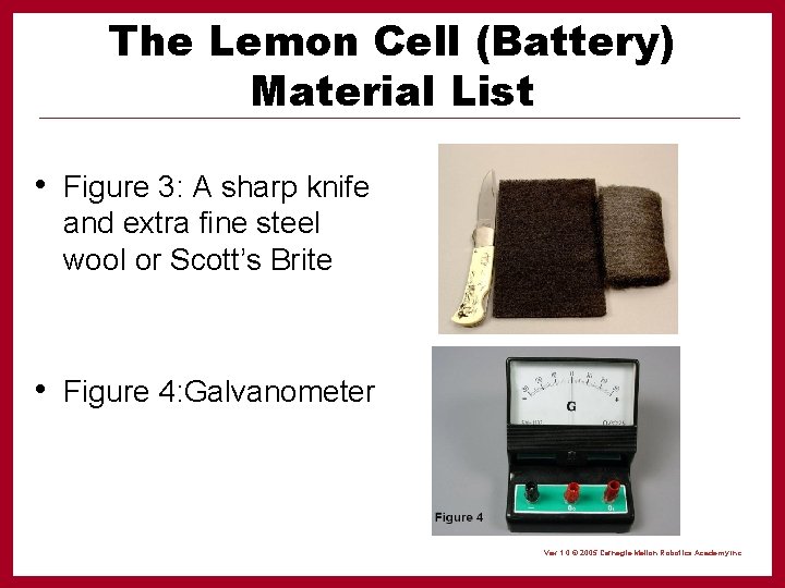 The Lemon Cell (Battery) Material List • Figure 3: A sharp knife and extra