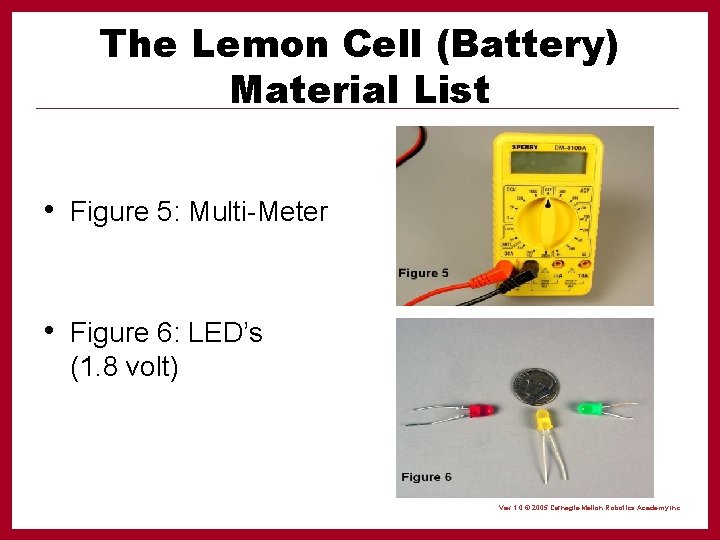 The Lemon Cell (Battery) Material List • Figure 5: Multi-Meter • Figure 6: LED’s