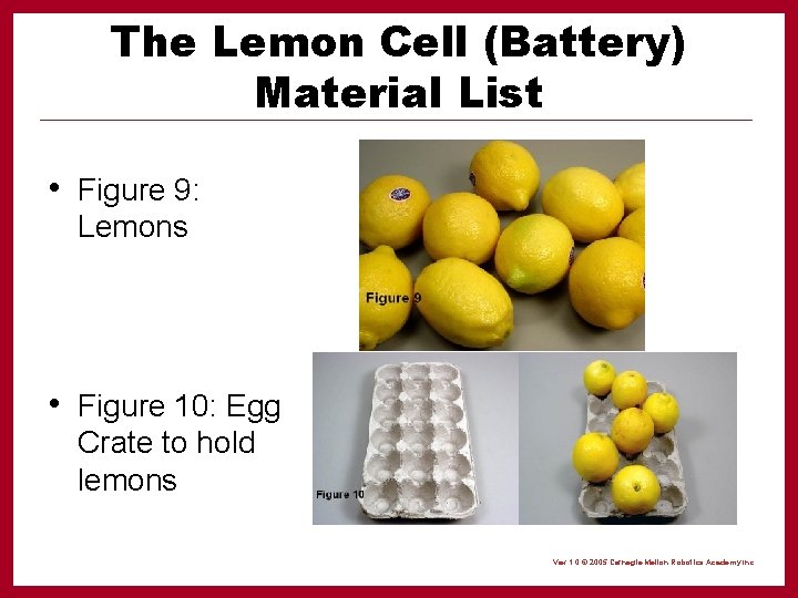 The Lemon Cell (Battery) Material List • Figure 9: Lemons • Figure 10: Egg