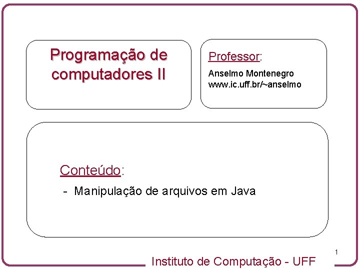 Programação de computadores II Professor: Anselmo Montenegro www. ic. uff. br/~anselmo Conteúdo: - Manipulação