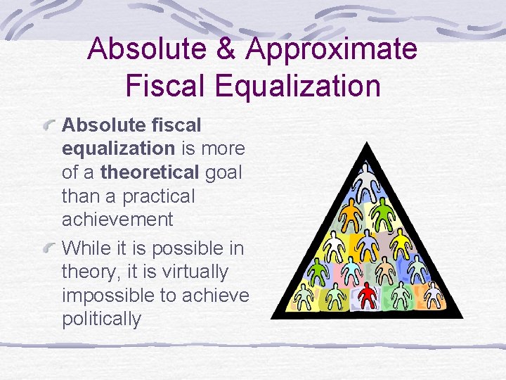 Absolute & Approximate Fiscal Equalization Absolute fiscal equalization is more of a theoretical goal
