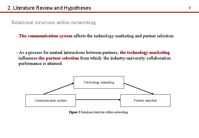 2. Literature Review and Hypotheses 9 Relational structure within networking - The communication system