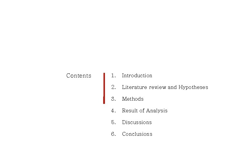 Contents 1. Introduction 2. Literature review and Hypotheses 3. Methods 4. Result of Analysis