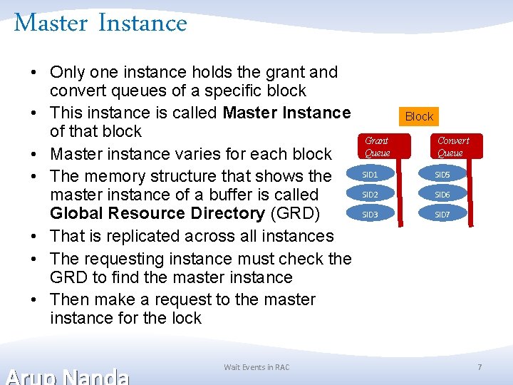 Master Instance • Only one instance holds the grant and convert queues of a Master Instance • Only one instance holds the grant and convert queues of a