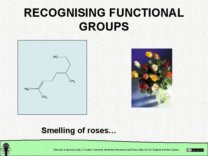 RECOGNISING FUNCTIONAL GROUPS Smelling of roses… This work is licensed under a Creative Commons