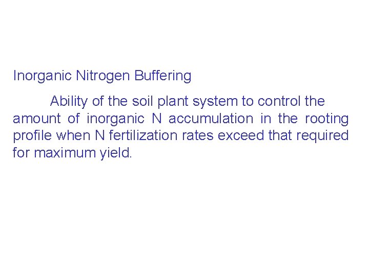 Inorganic Nitrogen Buffering Ability of the soil plant system to control the amount of