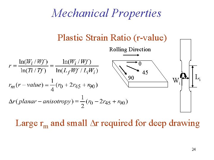 Mechanical Properties Plastic Strain Ratio (r-value) Rolling Direction 0 90 45 Wi Li Large
