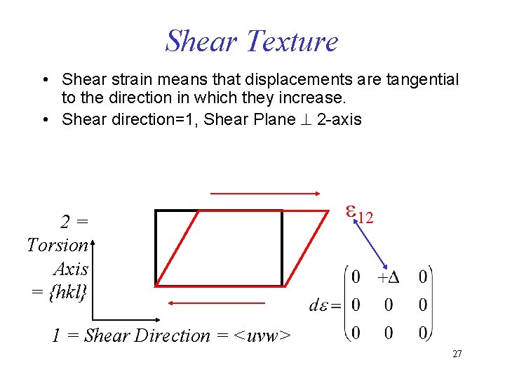 Shear Texture • Shear strain means that displacements are tangential to the direction in