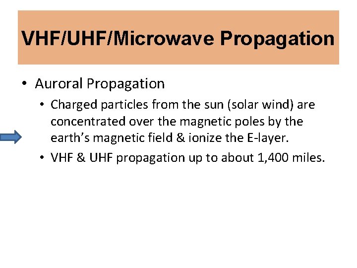 VHF/UHF/Microwave Propagation • Auroral Propagation • Charged particles from the sun (solar wind) are