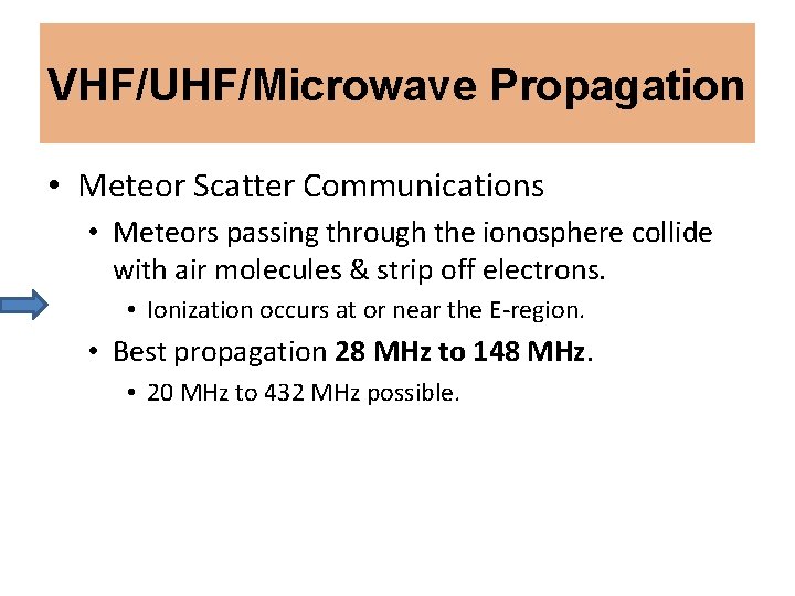 VHF/UHF/Microwave Propagation • Meteor Scatter Communications • Meteors passing through the ionosphere collide with