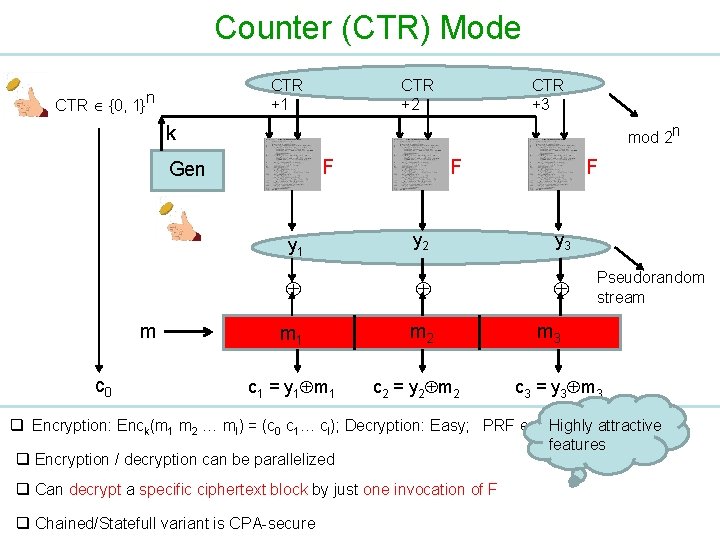 Counter (CTR) Mode CTR +1 CTR {0, 1}n CTR +2 CTR +3 k mod