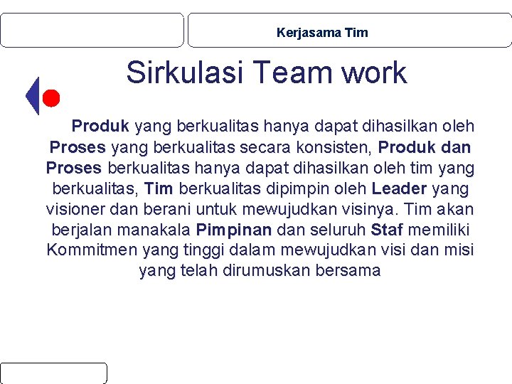 Kerjasama Tim Sirkulasi Team work Produk yang berkualitas hanya dapat dihasilkan oleh Proses yang