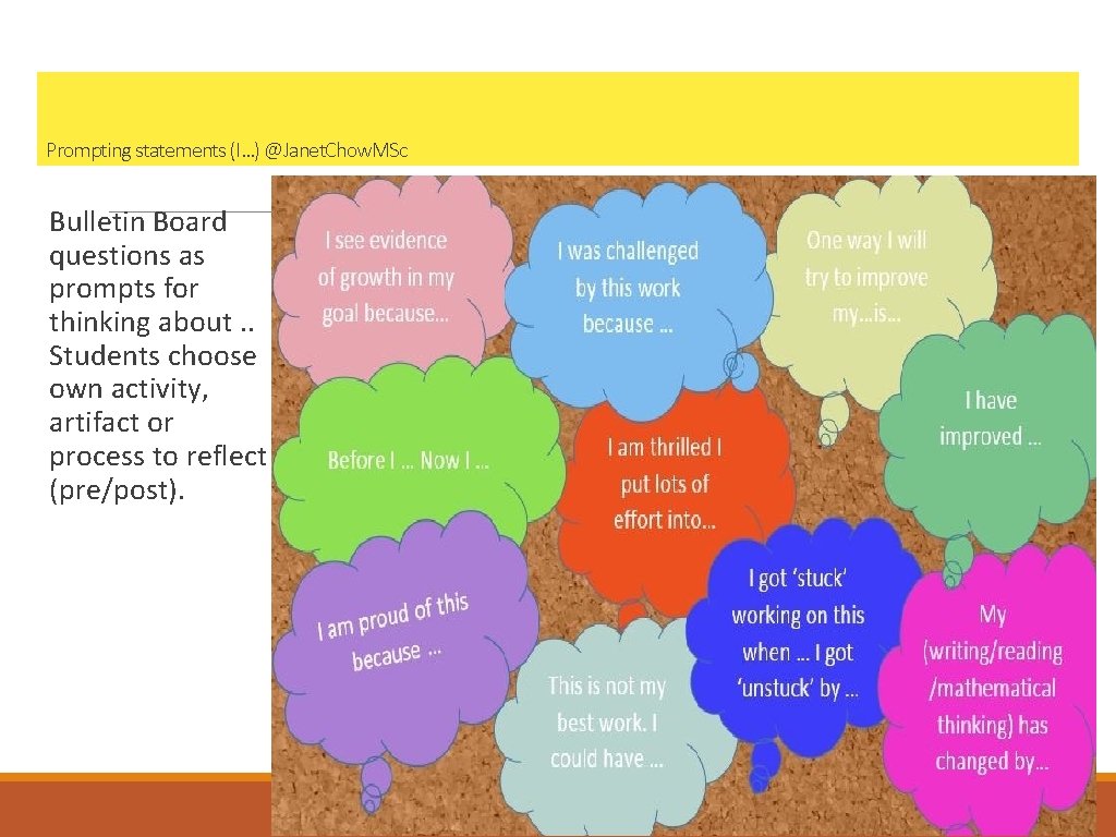 Prompting statements (I…) @Janet. Chow. MSc Bulletin Board questions as prompts for thinking about.