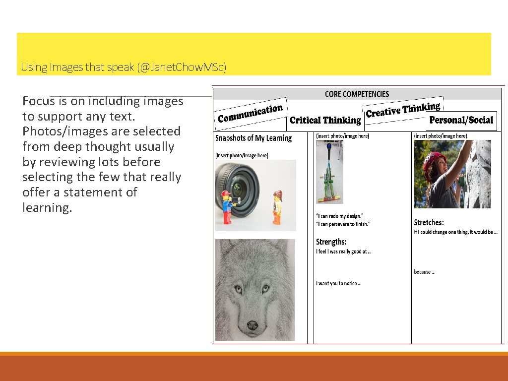 Using Images that speak (@Janet. Chow. MSc) Focus is on including images to support