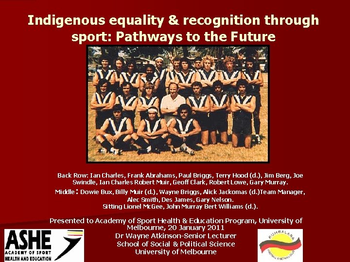 Indigenous Australians Sport Origins and Achievements Lecture Format