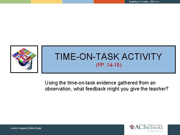 TIME-ON-TASK ACTIVITY (PP. 14 -15) Using the time-on-task evidence gathered from an observation, what